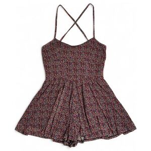 Urban Outfitters Floral Romper Criss Cross Back Black Multicolor Size Medium